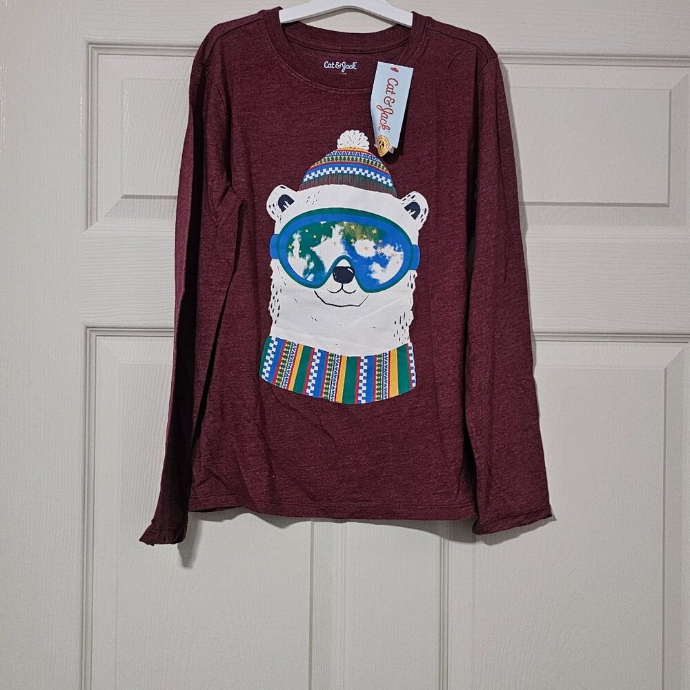 Kids Polar Bear Graphic Long Sleeve Shirt Burgundy